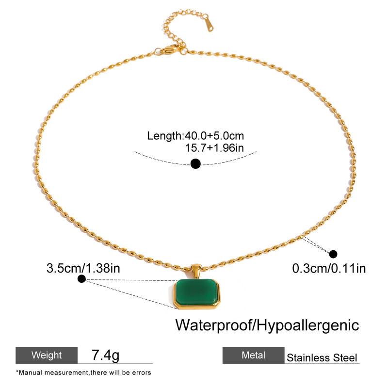 18K Gold Plated Natural Stone Pendant Necklace, Stainless Steel