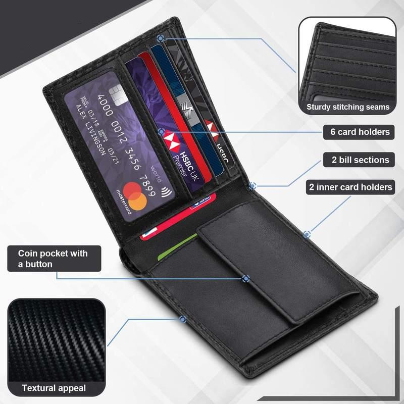 Men's carbon fiber leather bifold wallet, view 4 - MRSLM