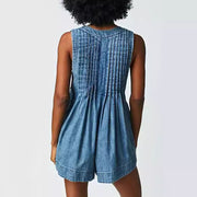 v-neck sleeveless denim shorts jumpsuit, view 4 - MRSLM