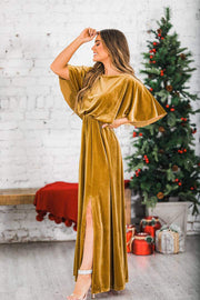gold velvet evening dress, view 3 - MRSLM