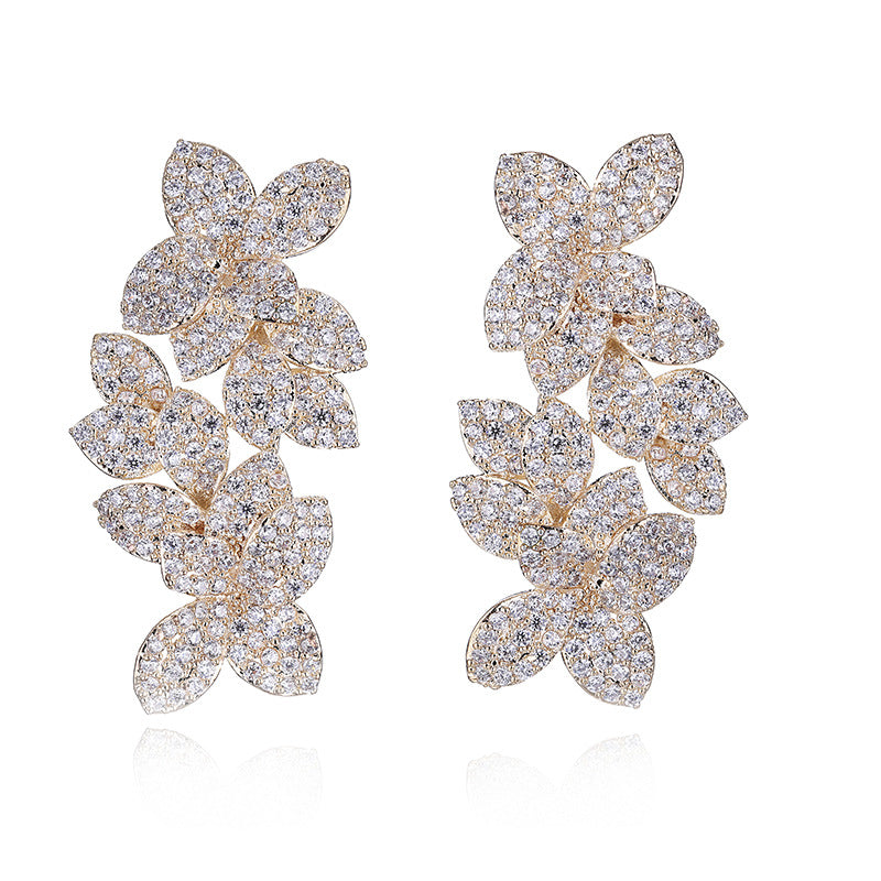 European Style Exaggerated Copper Inlaid Zircon Earrings