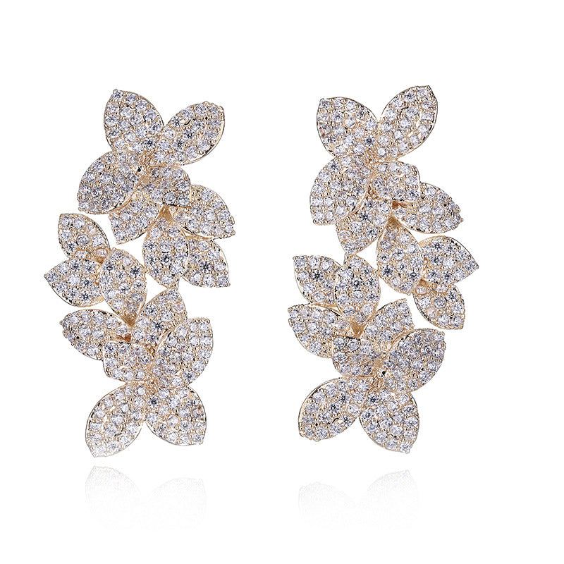 exaggerated gold-plated zircon statement earrings, view 3 - MRSLM