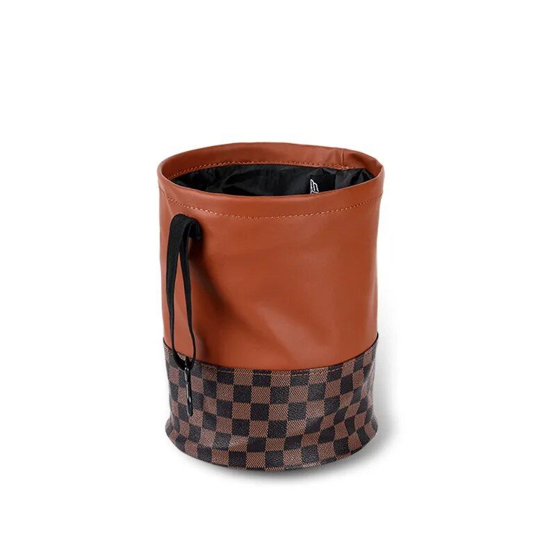 Foldable leather car trash can, view 6 - MRSLM