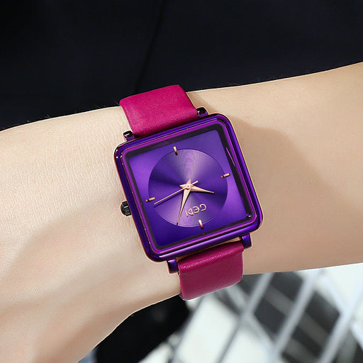 women's square dial leather strap watch - MRSLM