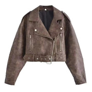 washed motorcycle jacket for women, view 7 - MRSLM