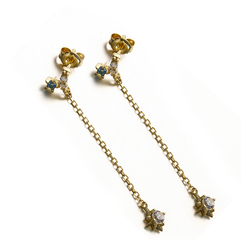 sterling silver y-shaped star long studs, view 4 - MRSLM