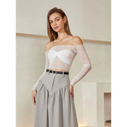 off-shoulder twist front sheer blouse, view 2 - MRSLM