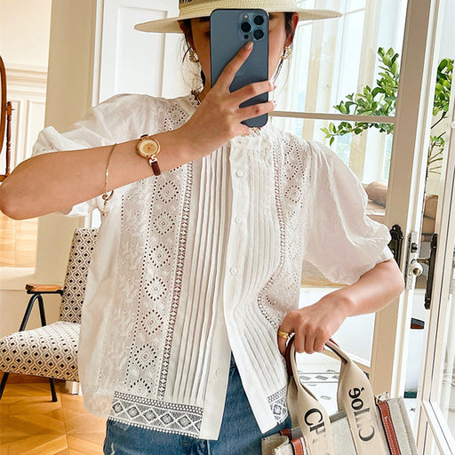 women's white embroidered cotton shirt - MRSLM