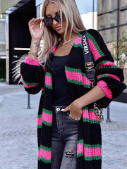 striped color block baggy knit cardigan coat, view 9 - MRSLM