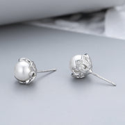 S925 silver flower pearl stud earrings, view 4 - MRSLM