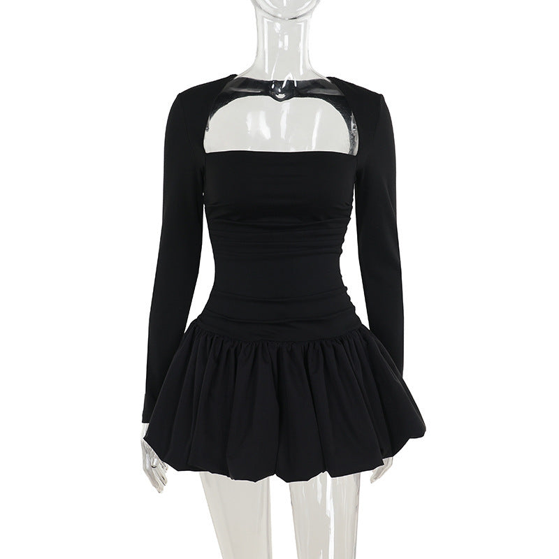 bubble hem long sleeve dress, view 6 - MRSLM