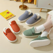 Striped plush couples house slippers, view 5 - MRSLM