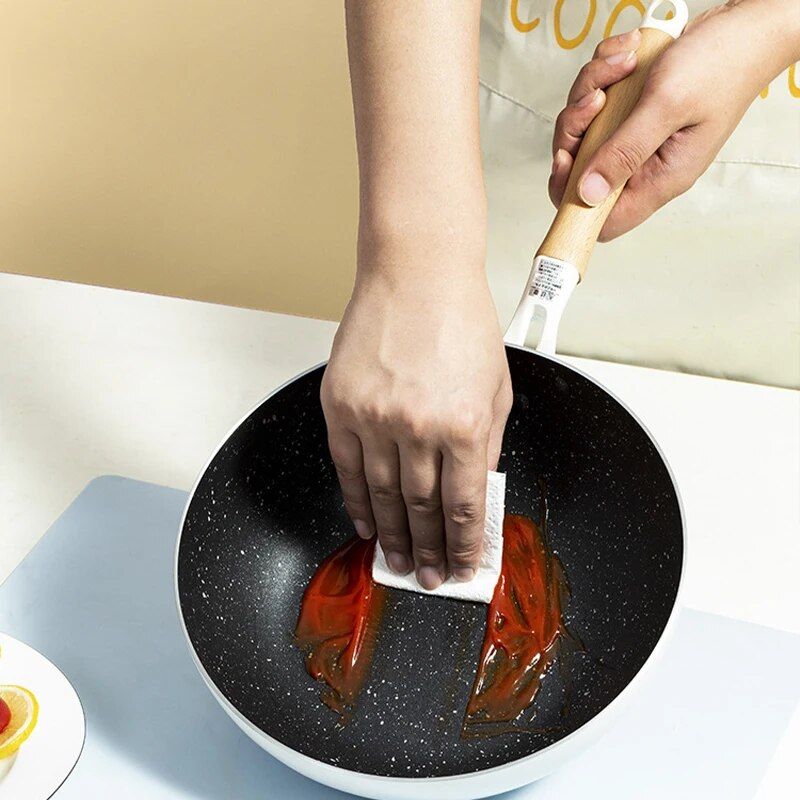 non-stick frying pan with wooden handle, view 7 - MRSLM