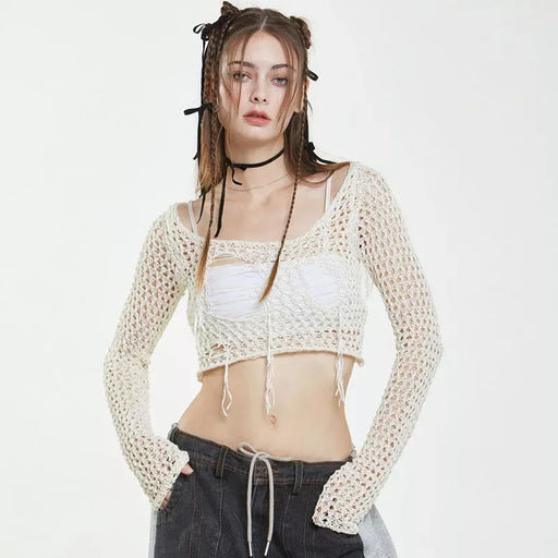 hollow-out tassel sweater, view 3 - MRSLM