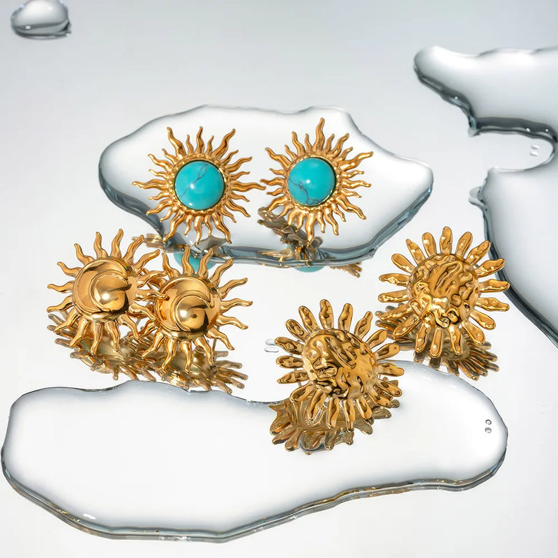 Turquoise sunflower dangle earrings, view 7 - MRSLM