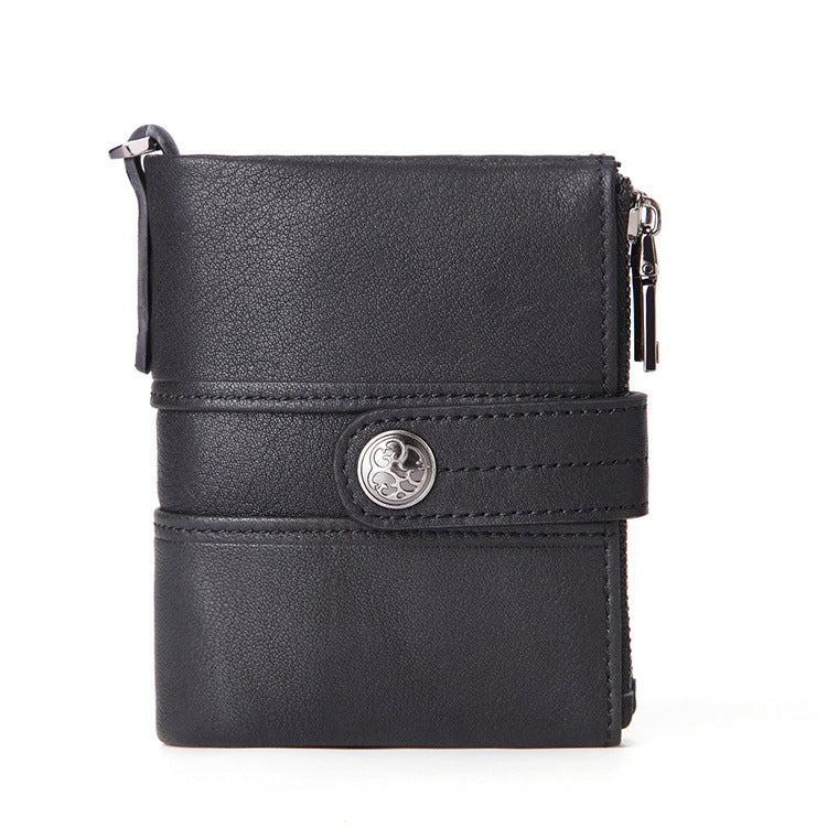 retro cowhide zipper wallet, view 2 - MRSLM