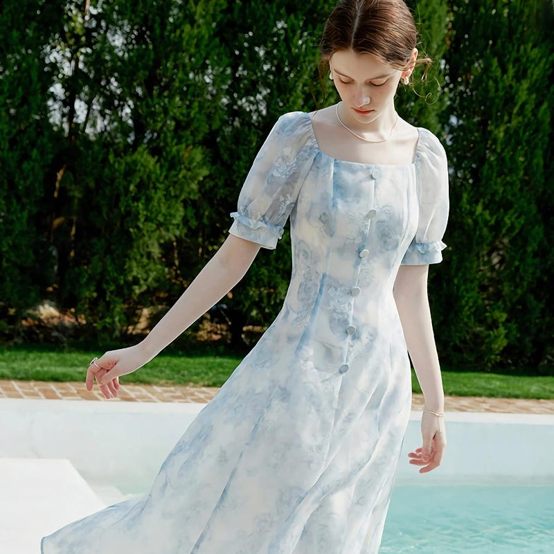 blue floral mid-calf dress - MRSLM