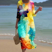 round-neck printed casual dress, view 7 - MRSLM