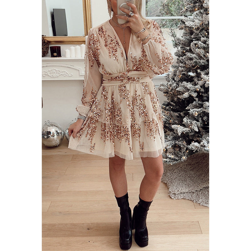 layered A-line party dress, view 5 - MRSLM