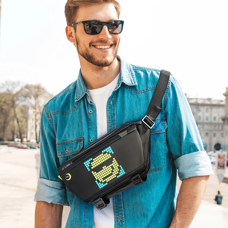 pixel art sling bag with Bluetooth speaker, view 5 - MRSLM