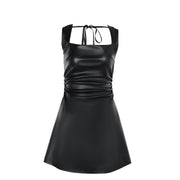 slim-fit pleated square collar dress, view 5 - MRSLM