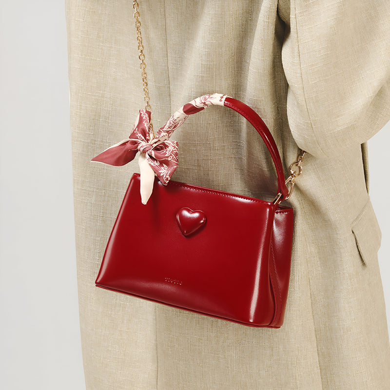red cowhide leather handheld bag - MRSLM