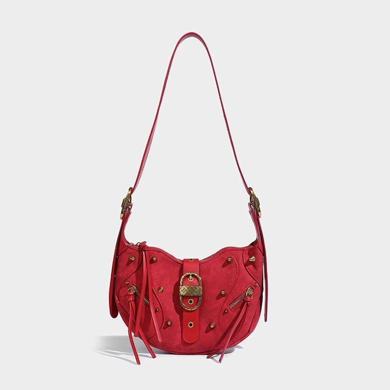 pink punk pu leather sling crossbody daypack, view 7 - MRSLM