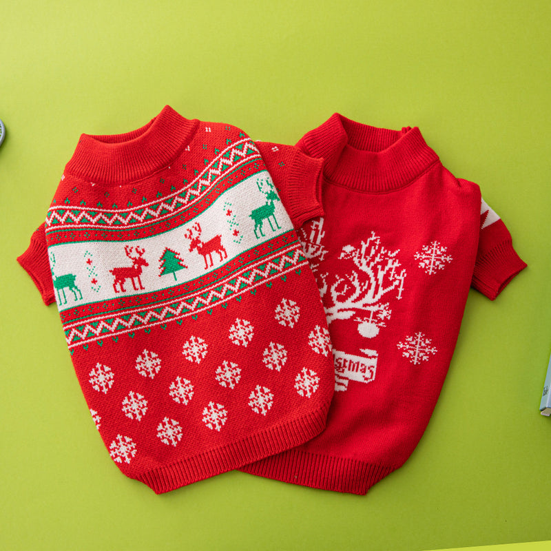 Christmas tree and reindeer knit dog sweater, view 3 - MRSLM