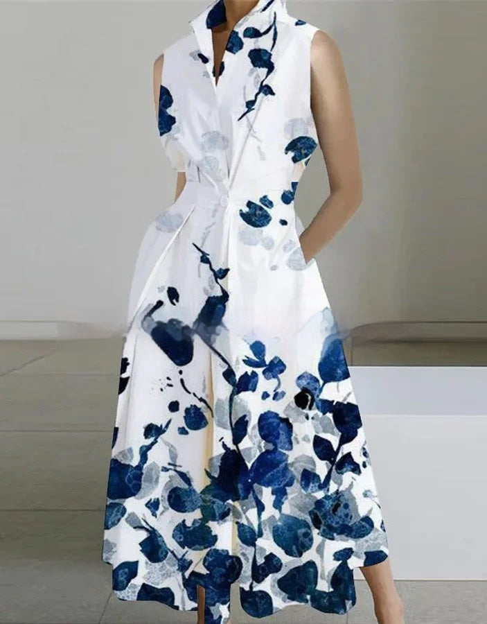 stand-up collar printed mid-length dress, view 7 - MRSLM