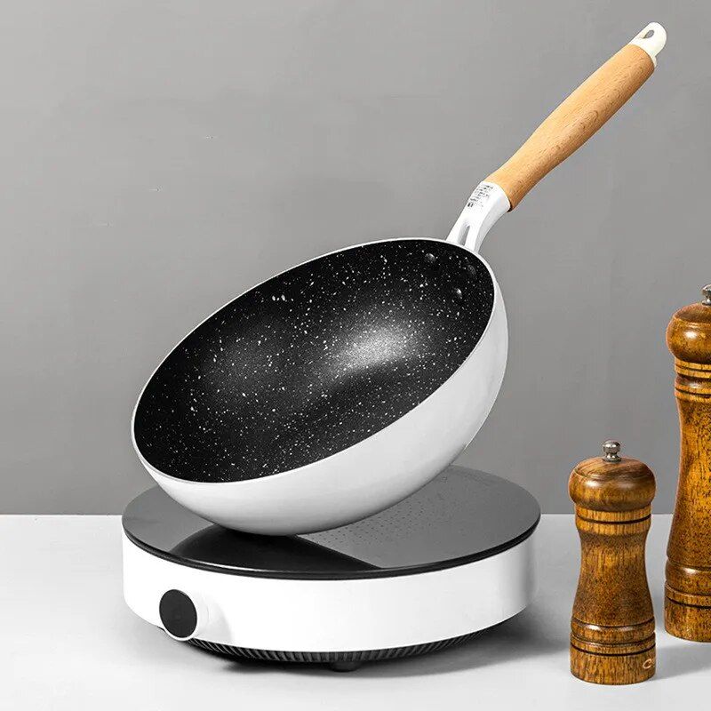 non-stick frying pan with wooden handle, view 6 - MRSLM