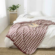 classic houndstooth plaid cotton knitted blanket, view 9 - MRSLM