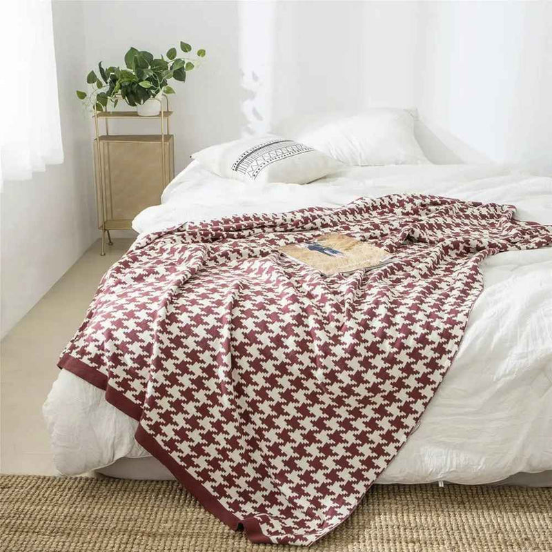 classic houndstooth plaid cotton knitted blanket, view 9 - MRSLM