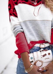 women's leopard print color-block crew sweater, view 9 - MRSLM