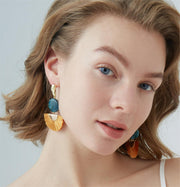 silver resin fan tassel earrings, view 4 - MRSLM