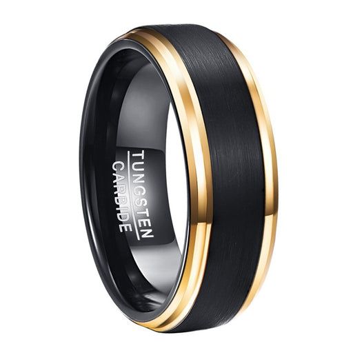 men's black and gold tungsten steel ring, view 2 - MRSLM