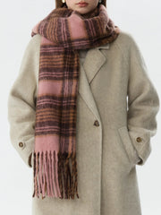 pink plaid tassel scarf, view 4 - MRSLM