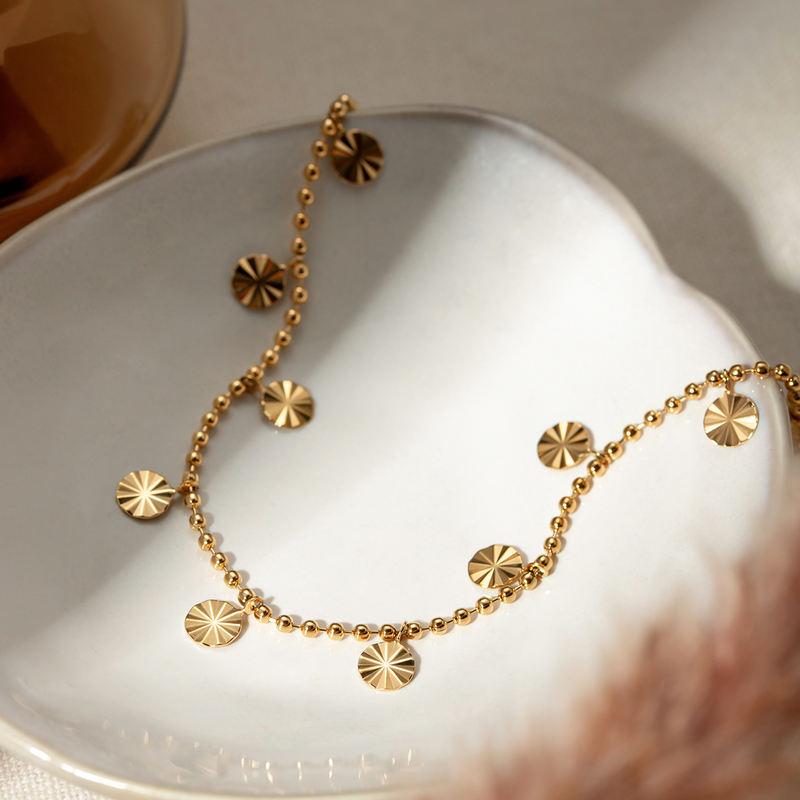 gold petal circle bead anklet, view 2 - MRSLM