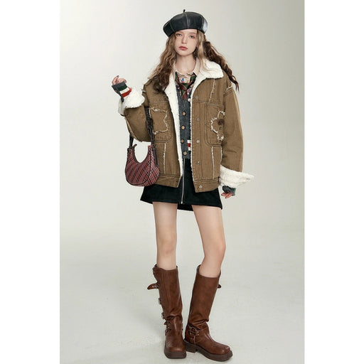 vintage warm brown denim jacket for women, view 2 - MRSLM