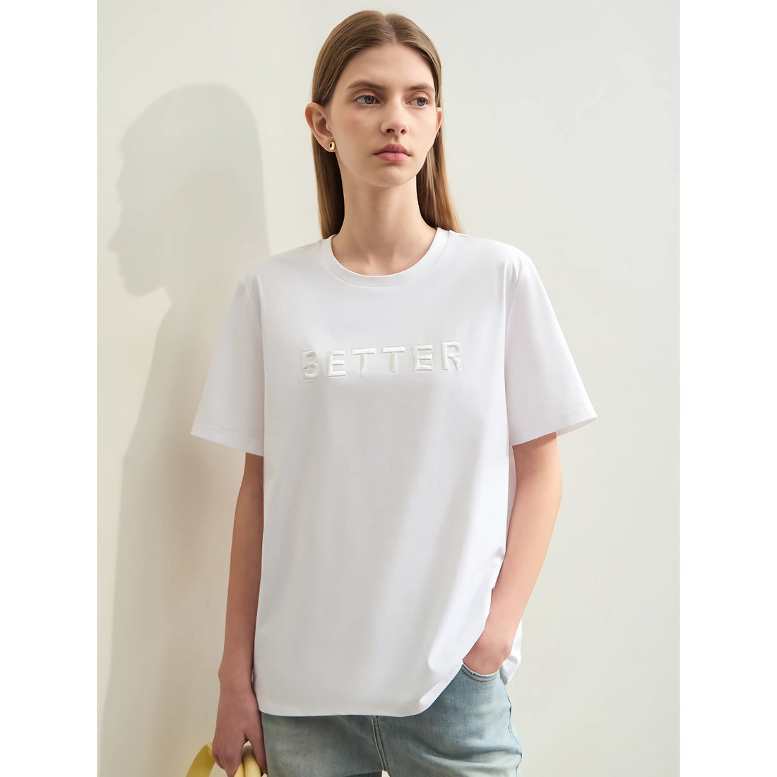 Minimalist Women's Short-Sleeve Embroidered Cotton T-Shirt