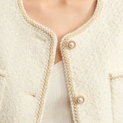 elegant crewneck beaded buckle jacket, view 10 - MRSLM