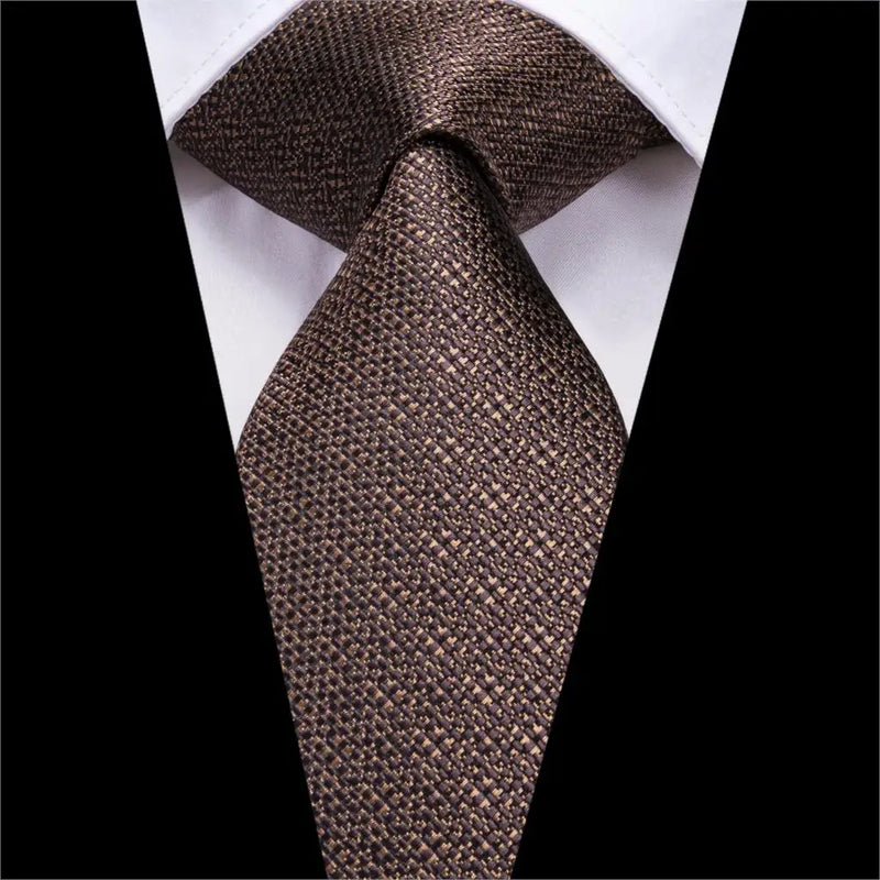brown silk necktie set with pocket square and cufflinks, view 4 - MRSLM