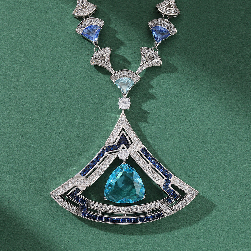 triangle zircon necklace and earring set, view 7 - MRSLM