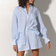 women's cotton striped shirt and shorts outfit, view 5 - MRSLM