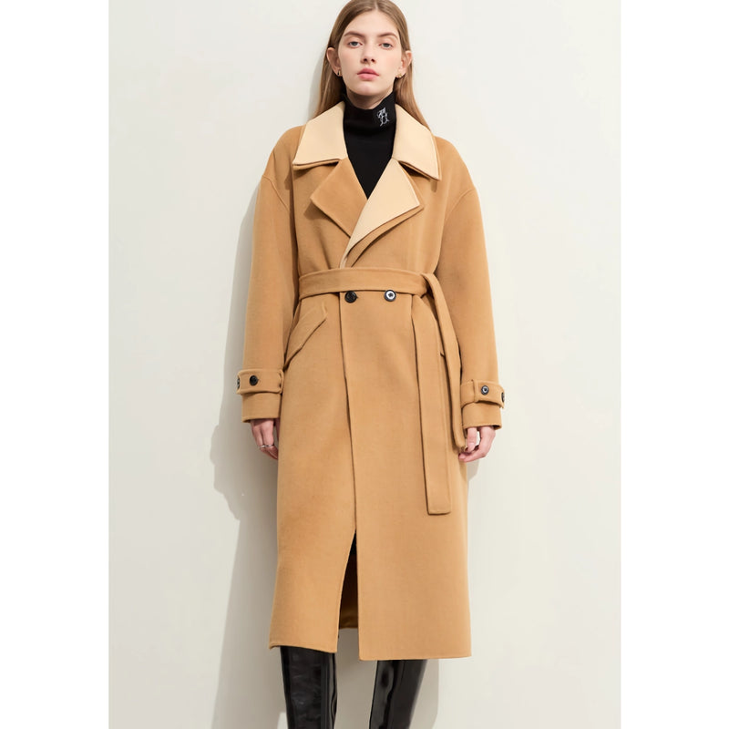 minimalist wool coat with contrast stitching, view 2 - MRSLM