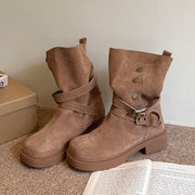 Women's suede platform buckle biker boots - MRSLM