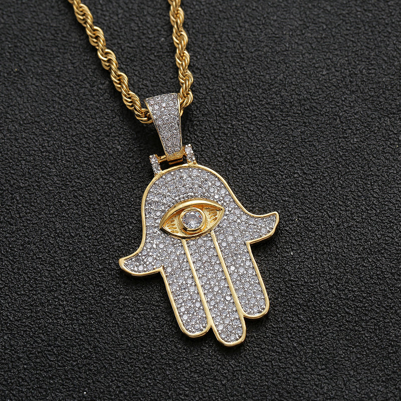 zircon Fatima hand pendant necklace, view 5 - MRSLM