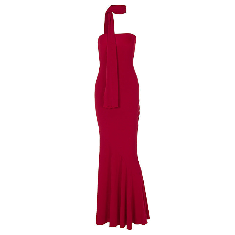 long fishtail dress with fitted waist, view 5 - MRSLM