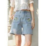 light blue embroidered denim shorts, view 4 - MRSLM