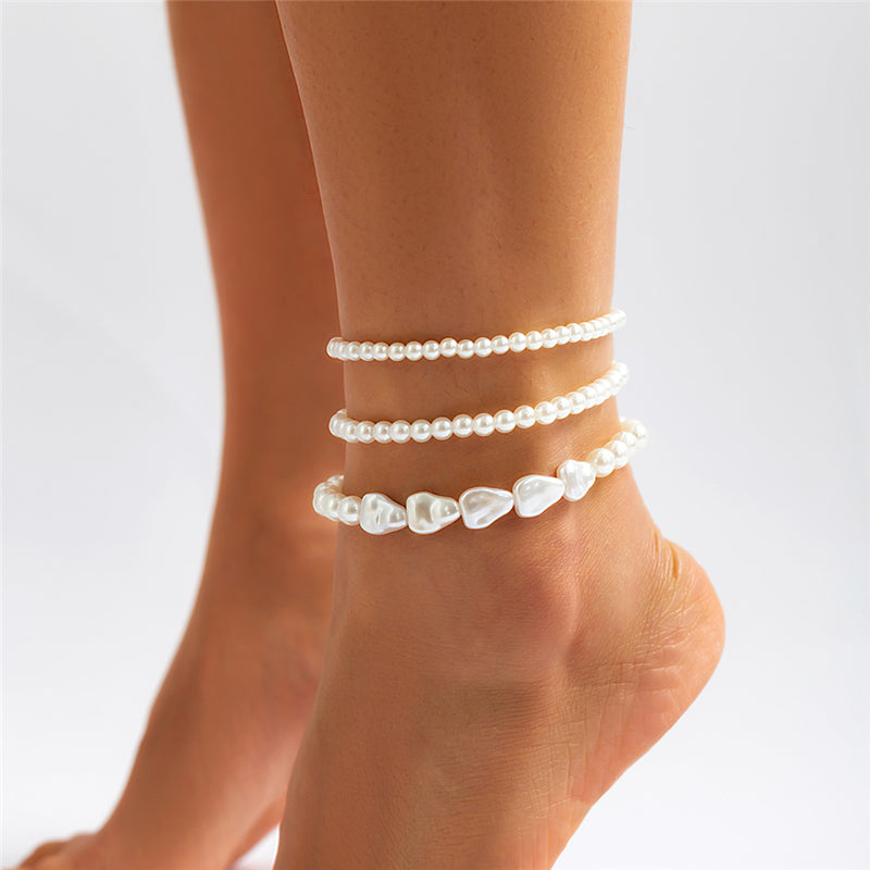 multi-layer pearl anklet, view 5 - MRSLM