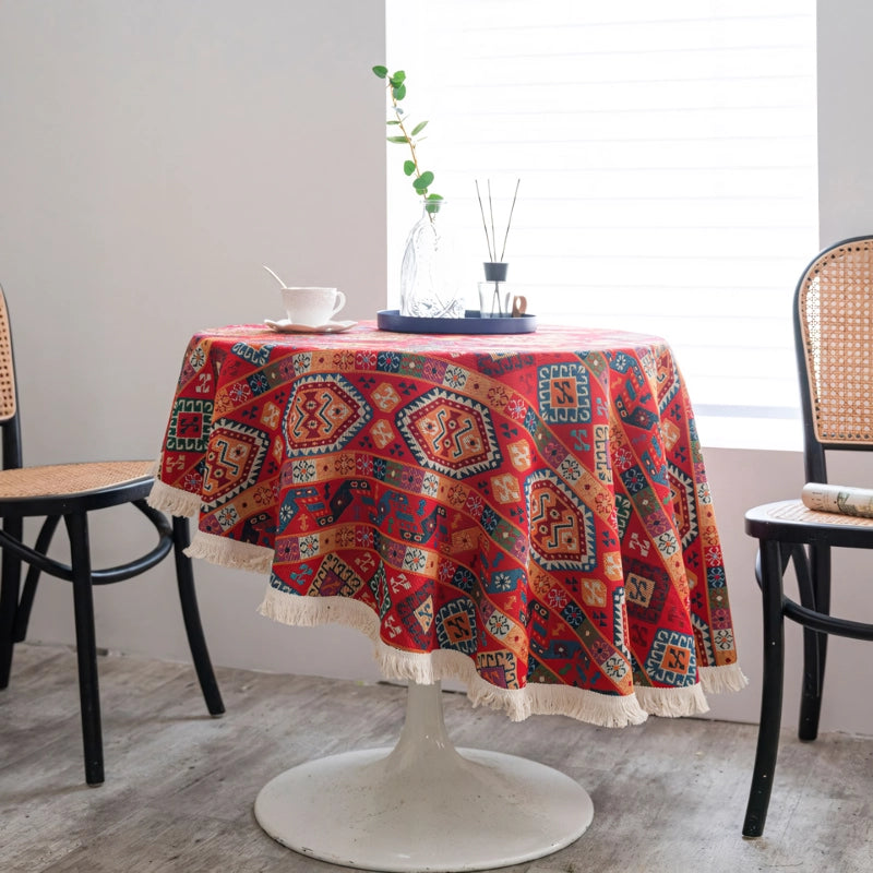 round jacquard red tablecloth, view 5 - MRSLM